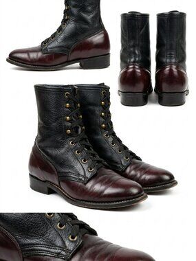 Vintage Western Two Toned Leather Ropers Lace Up Boots